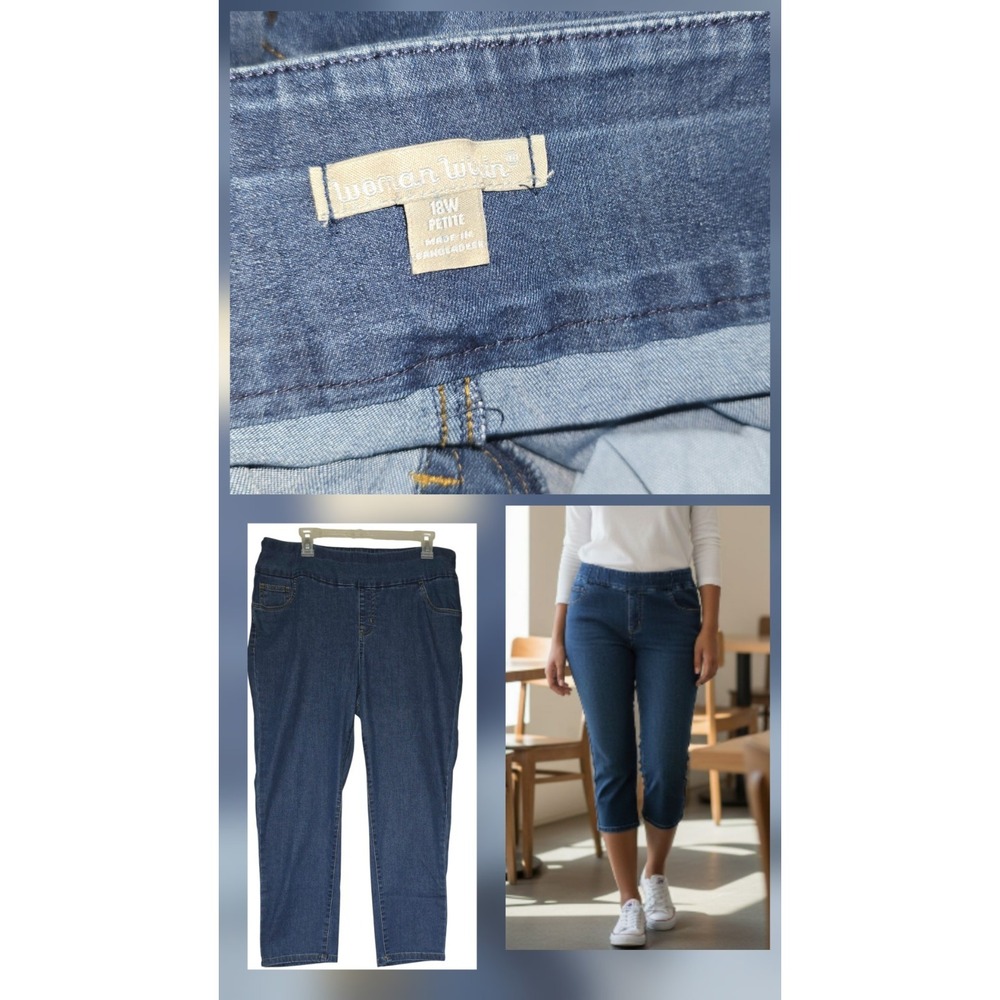 Woman Within Plus SIZE 18W Pull-On Denim‎ Jeans Straight Leg Blue NEW 35x25